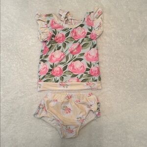 SweetHoney Floral Ruffled Sleeve Tankini Swim - 3T